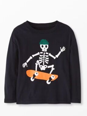 Hanna Andersson Long Sleeve Halloween Tee skeleton Sz 3 3T toddler skateboard